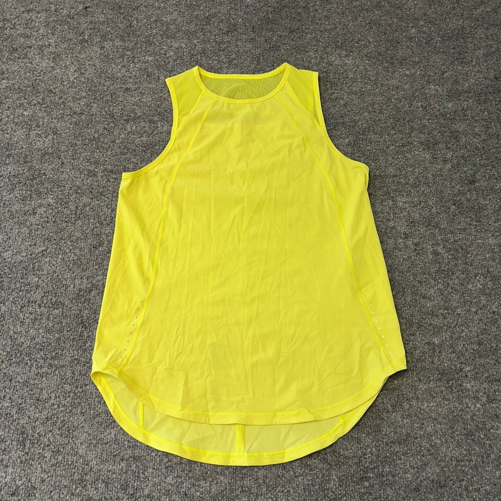 Lululemon Tank Top Womens Size 6 Neon Yellow Mesh Back Athletic Running Stained - Picture 1 of 7